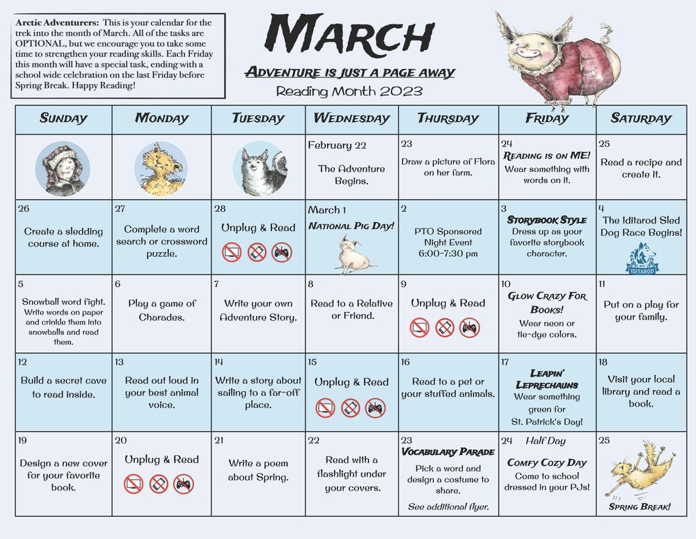 March is reading month Calendar