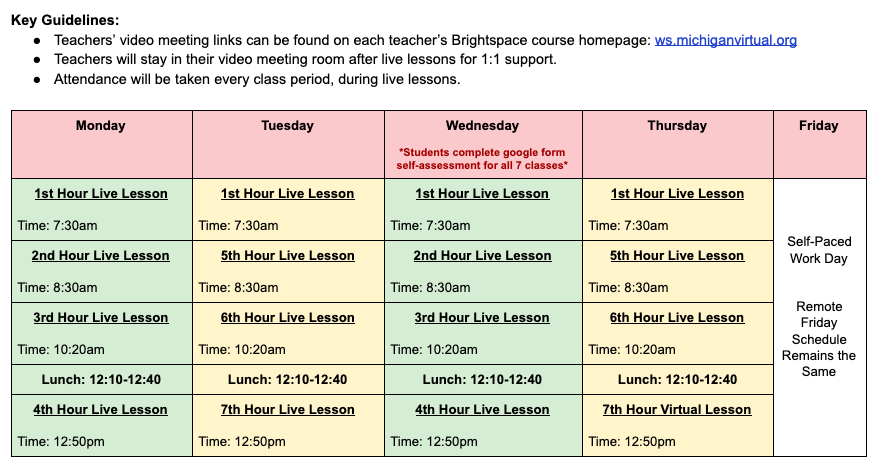 Weekly Remote Learning Schedule